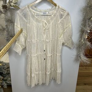 AVANTLOOK‎  Mini Tunic Dress Cream Lace Babydoll Size Medium